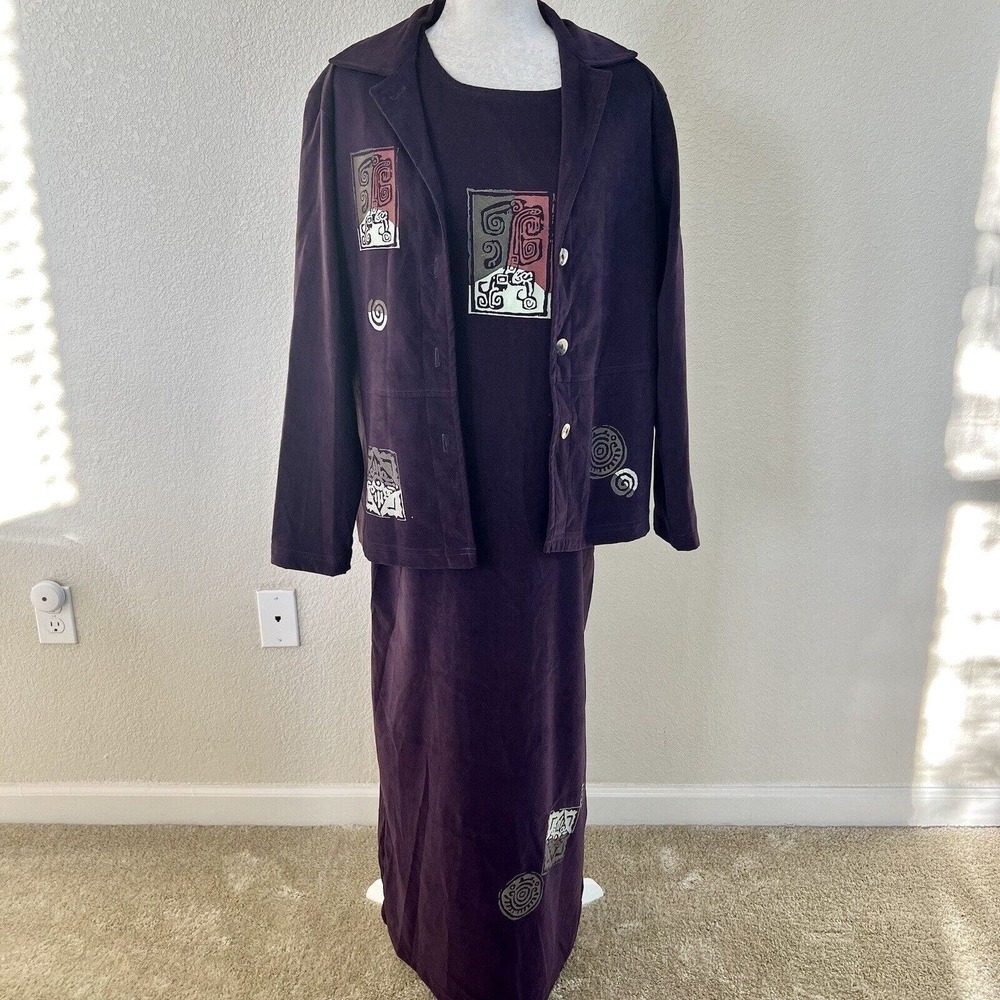 1999 Country Wear Casuals L Star Sz Small Purple Maxi Dress & Jacket Lagenlook